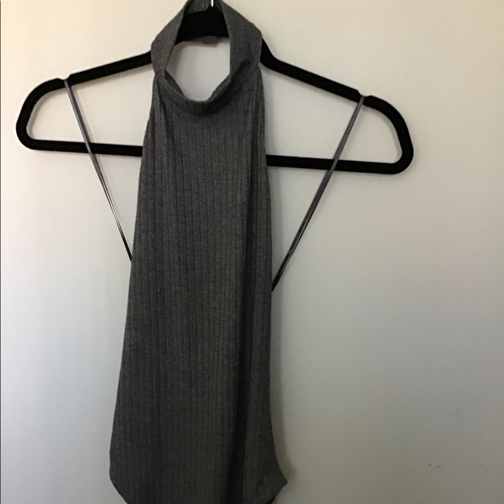 Out from Under from Urban Outfitters Grey Ribbed high neck halter bodysuit Sz S